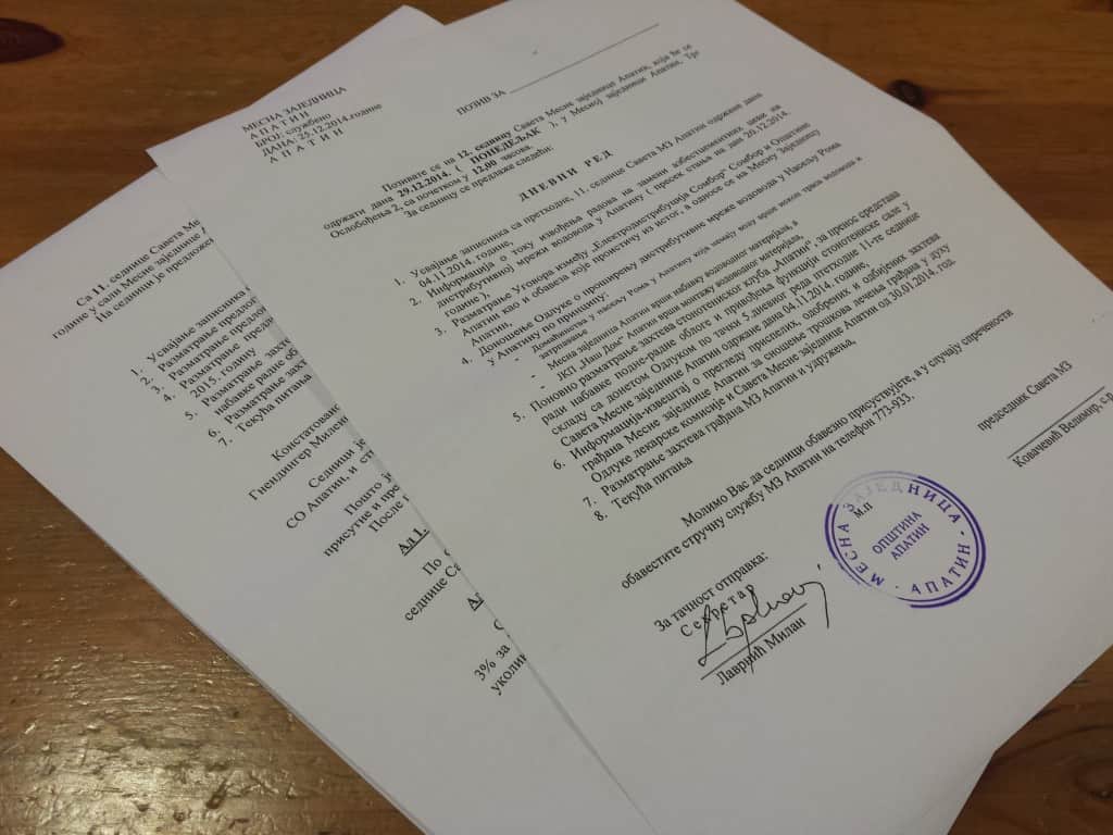 Dnevni red, 12 sednica saveta mesne zajednice Apatin,2014