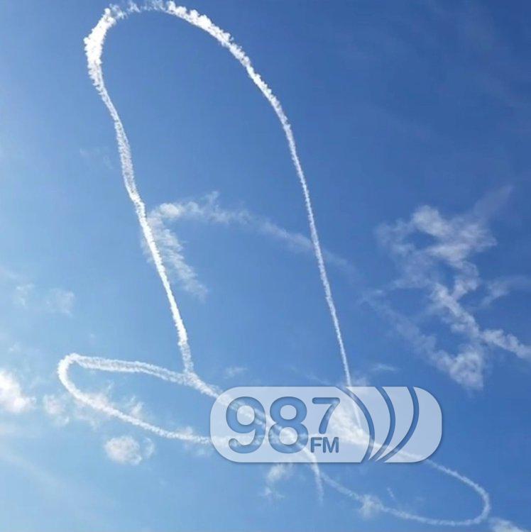 A giant image of a penis drawn by a U.S. Navy air crew with the exhaust of an advanced fighter jet is seen in skies over Okanogan County in Washington state